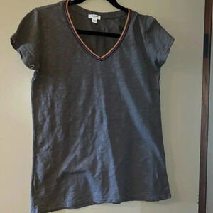 Dylan Cotton V Neck Shirt with Rainbow Trimming at Neck. Size S